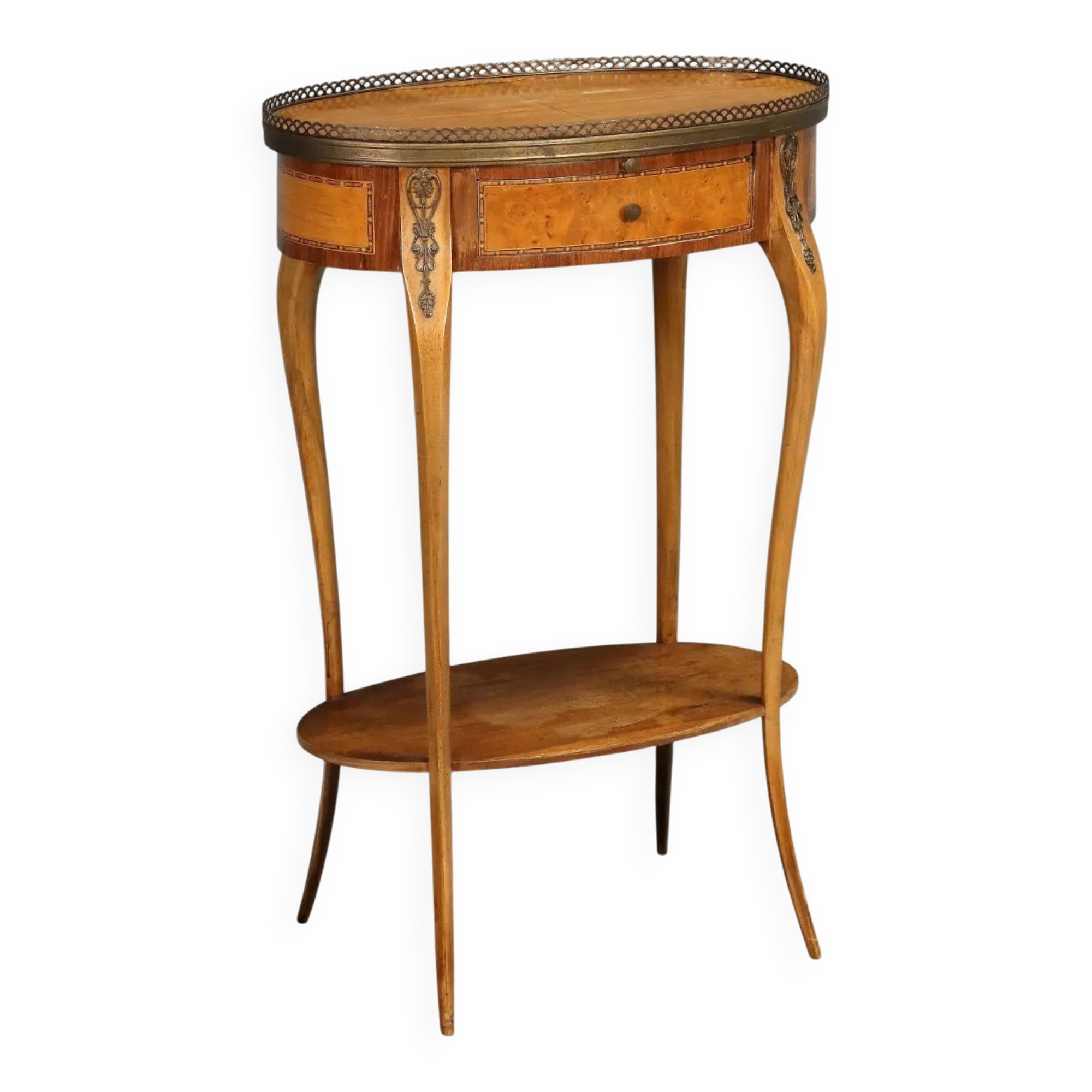 Small antique walnut and metal table, Italy, 20th century.