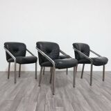 Dining Chairs with Steel and Leather by Mobil Girgi, 1970s, Set of 4