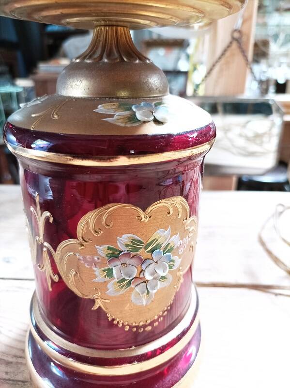 Living room lamp red glass opaline white