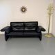 3-seater navy blue leather sofa, design by De Sede DS10, vintage 90s.