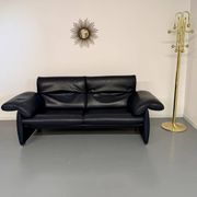 3-seater navy blue leather sofa, design by De Sede DS10, vintage 90s.