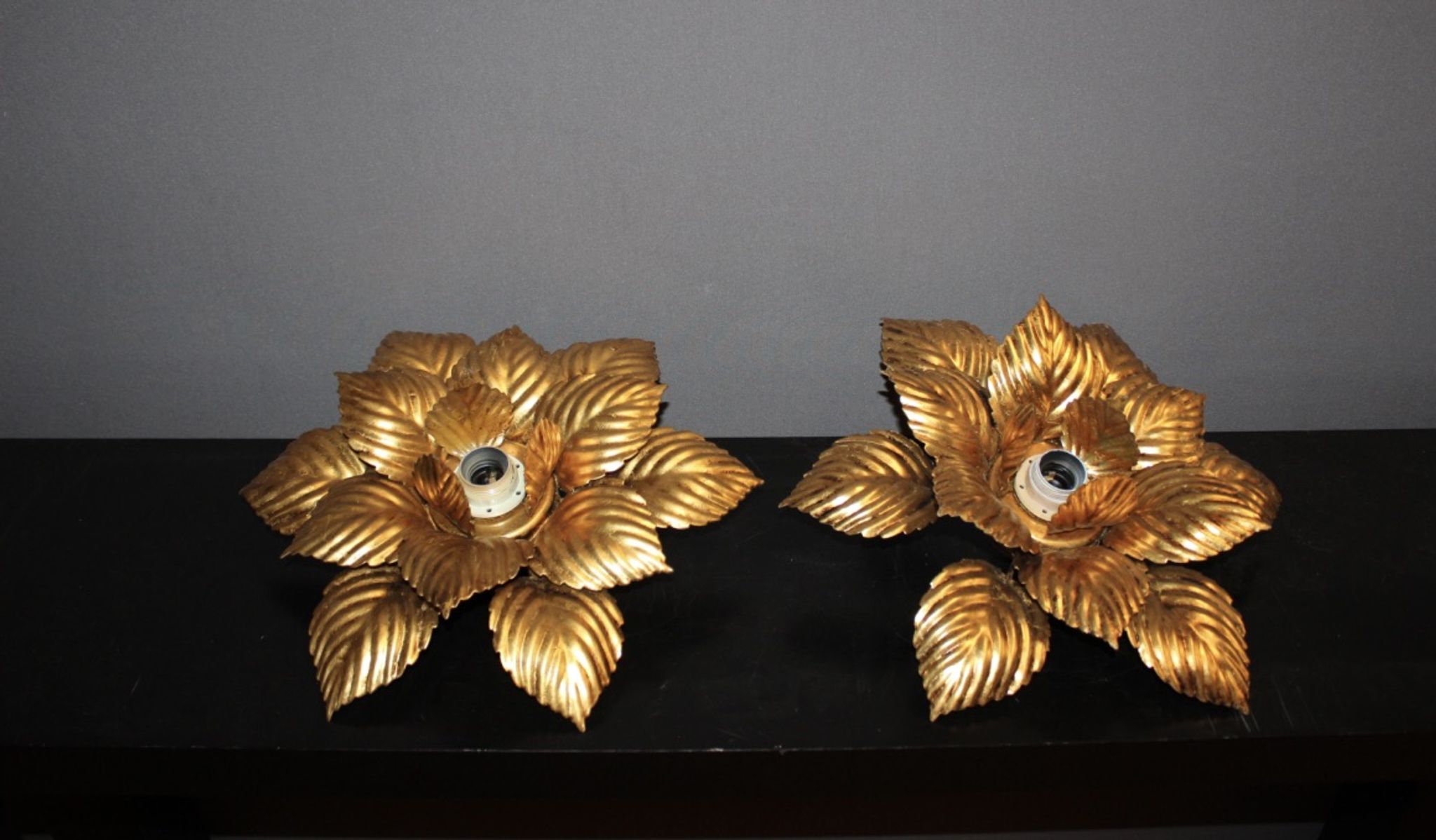 Pair of wall lamps or ceiling lamps in gold metal around 1980