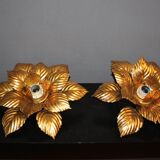 Pair of wall lamps or ceiling lamps in gold metal around 1980