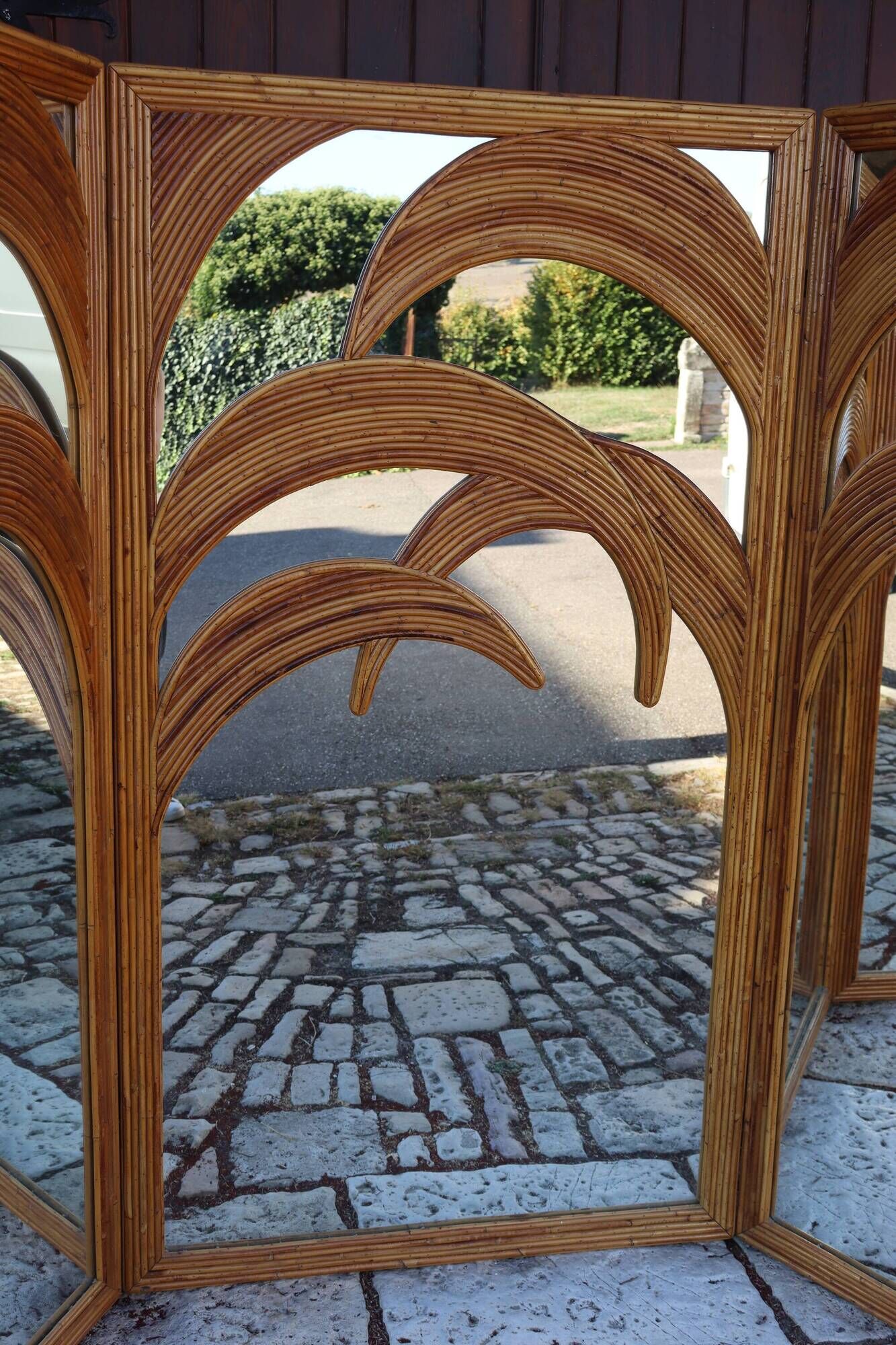 Bamboo Palm Mirror Screen by Vivaï Del Sud Italy 1970