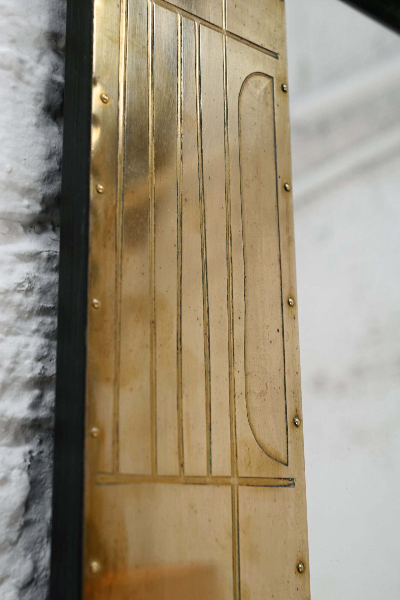 Sculptural Etched Brass Mirror by Jean Blazy, France, 1970s