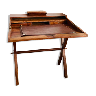 Desk, writing desk in solid rosewood and studded leather, 20th century.