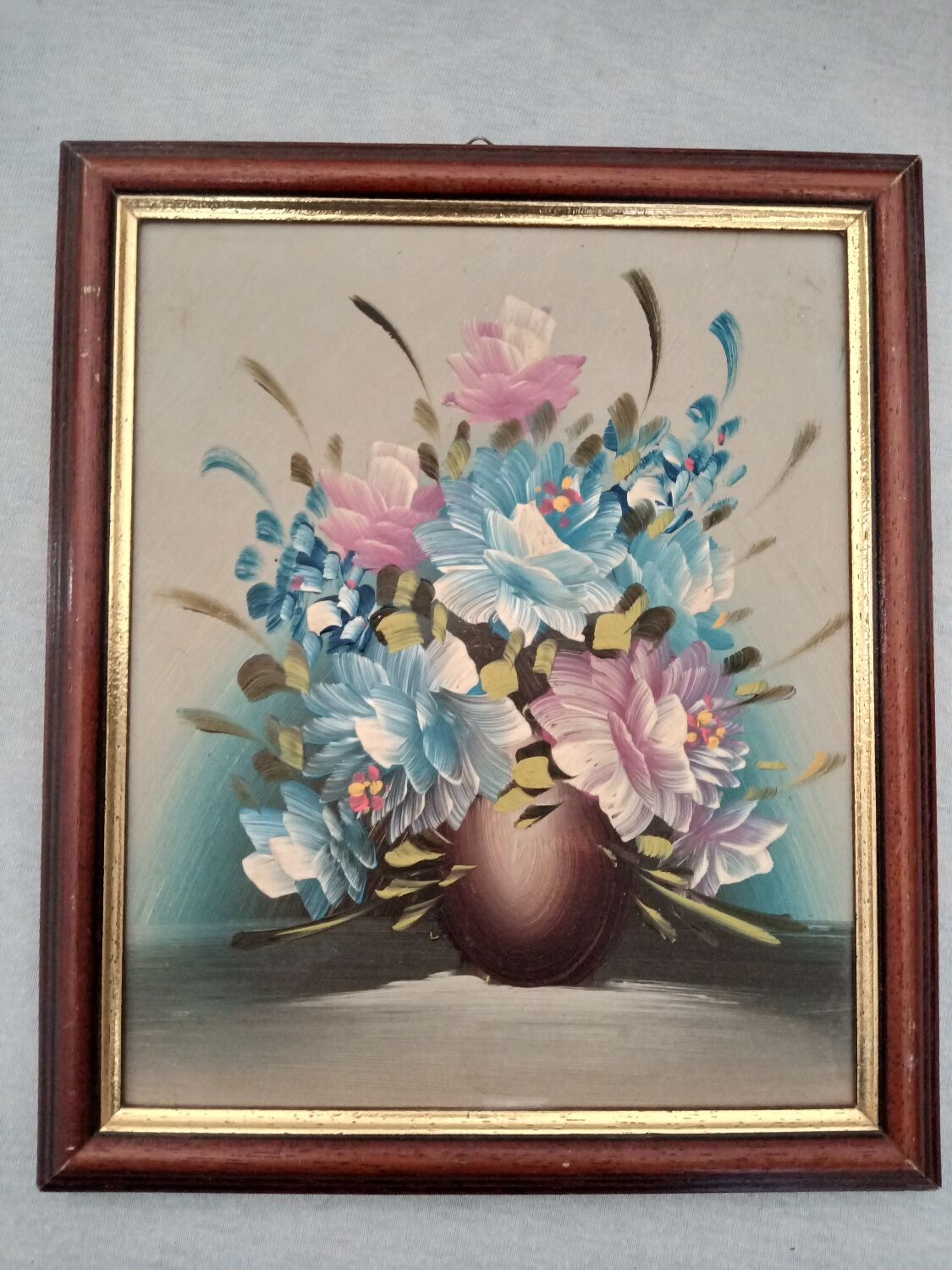 Still life painting basin filled with flowers