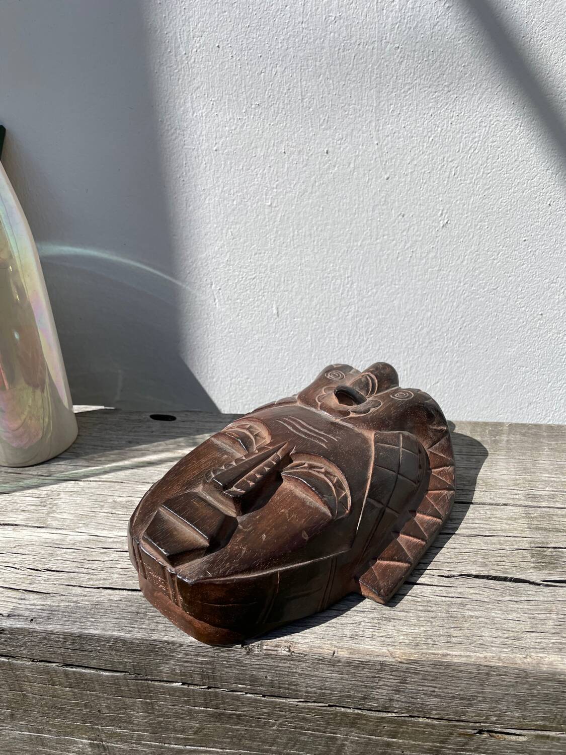 Minimalist wooden bird mask