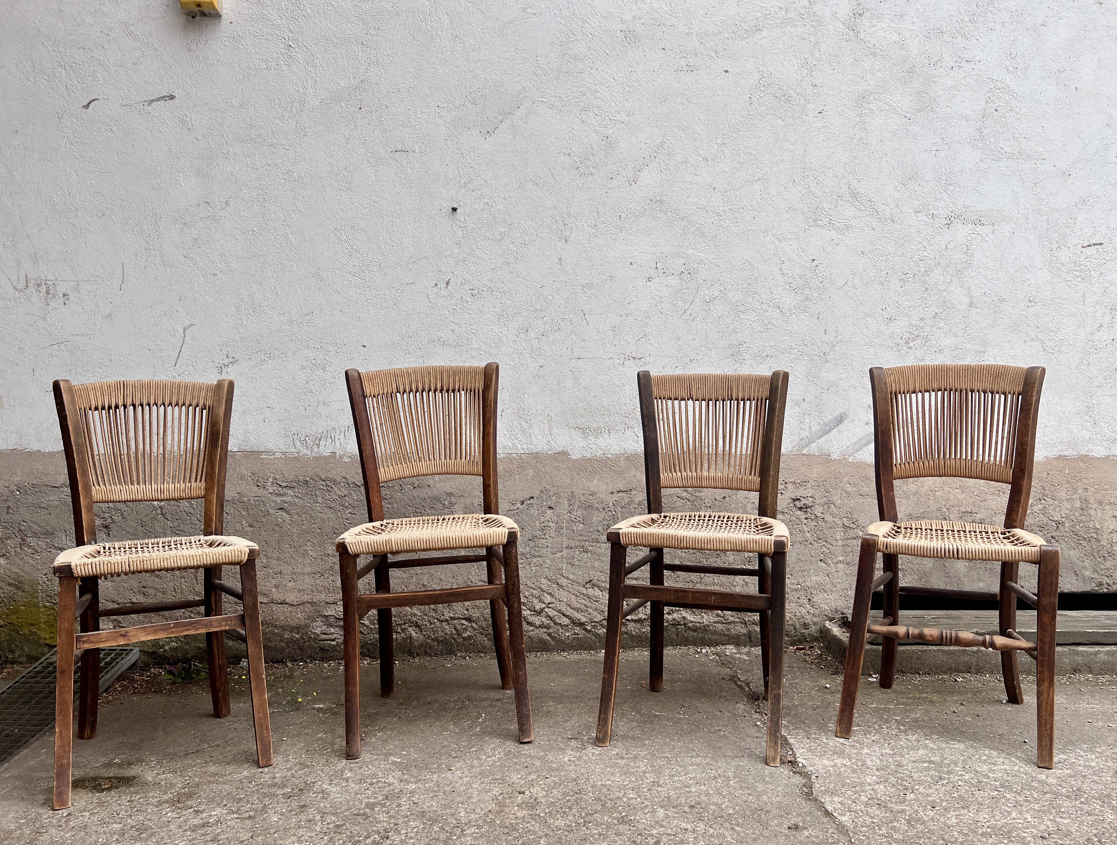 Set of 4 Vintage Rope Bistro Chairs