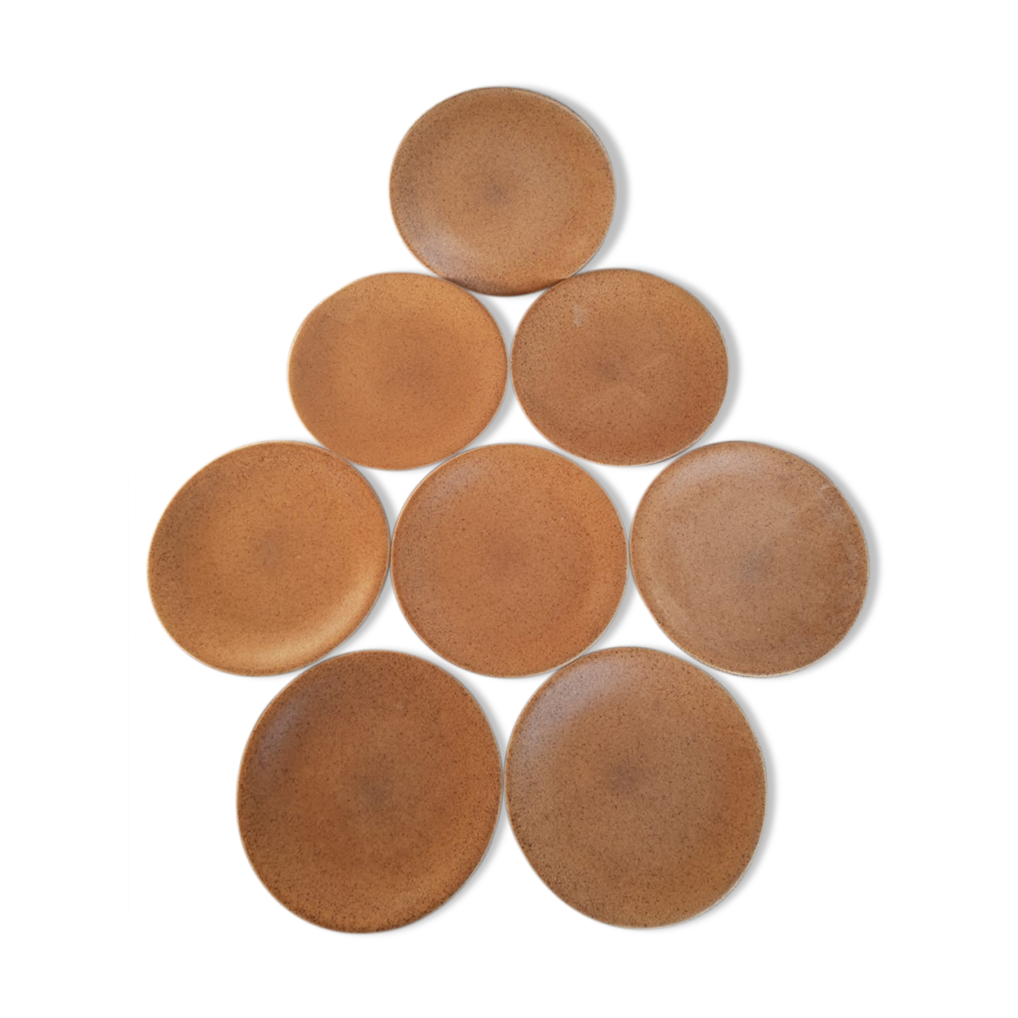 Set of 8 flat plates in Chantilly Longchamp sandstone France vintage