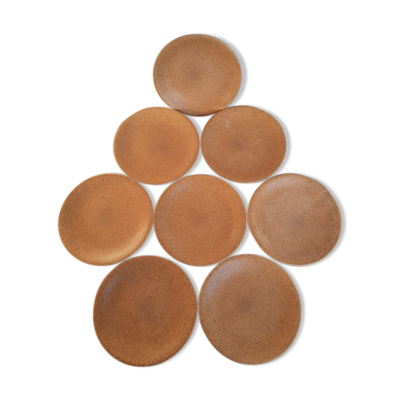 Ensemble de 8 assiettes plates en grès Chantilly Longchamp France vintage