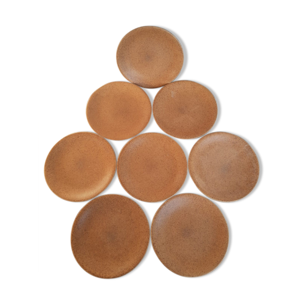 Ensemble de 8 assiettes plates en grès Chantilly Longchamp France vintage