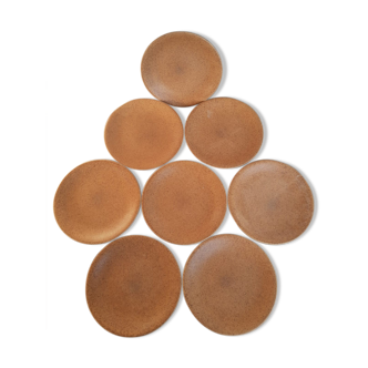 Set of 8 flat plates in Chantilly Longchamp sandstone France vintage