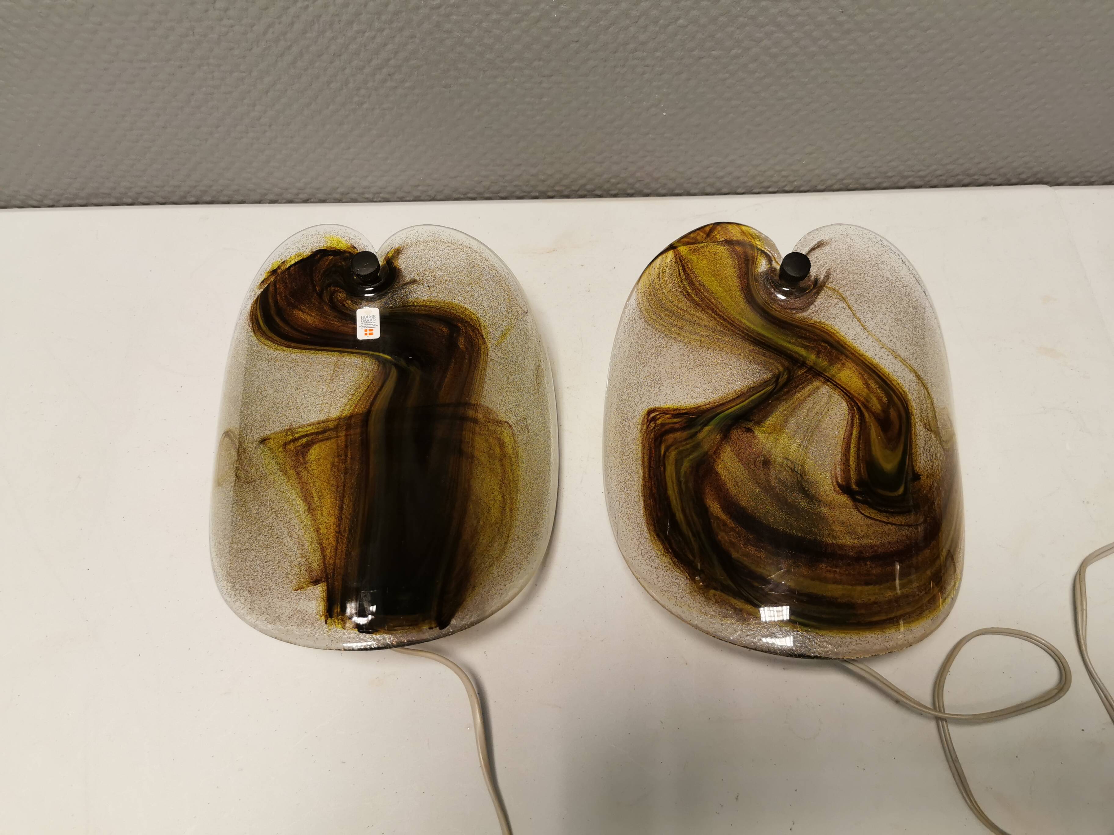 2 appliques murales en verre par Per Lutken pour la verrerie Holmegaard, années 1970