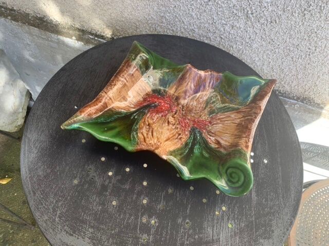 Vintage vallauris style glazed ceramic fruit cup