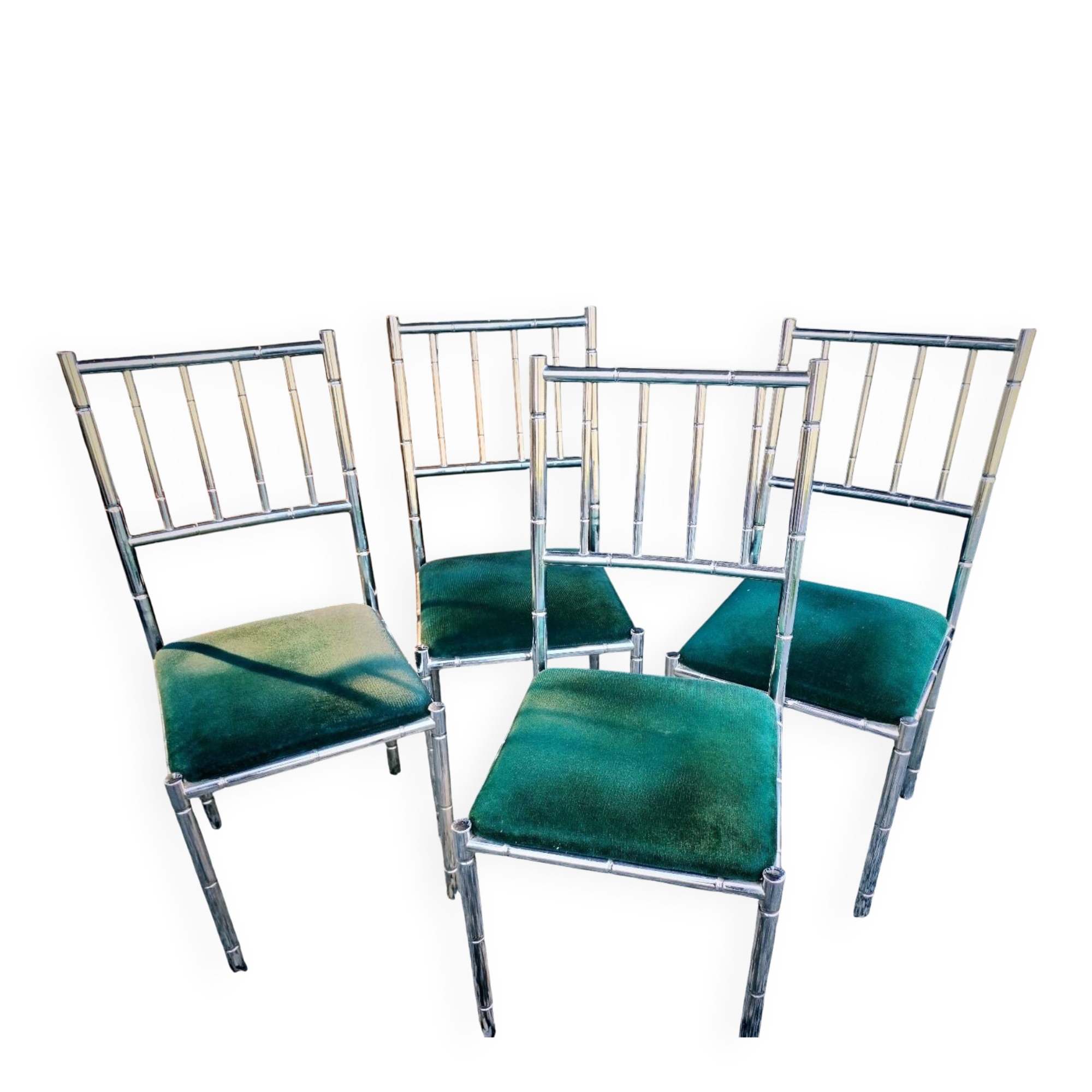 Chaises chromées bambou et velours