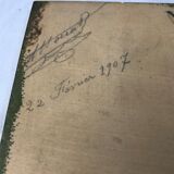 Art Nouveau panel in pyrograved wood signed Houal