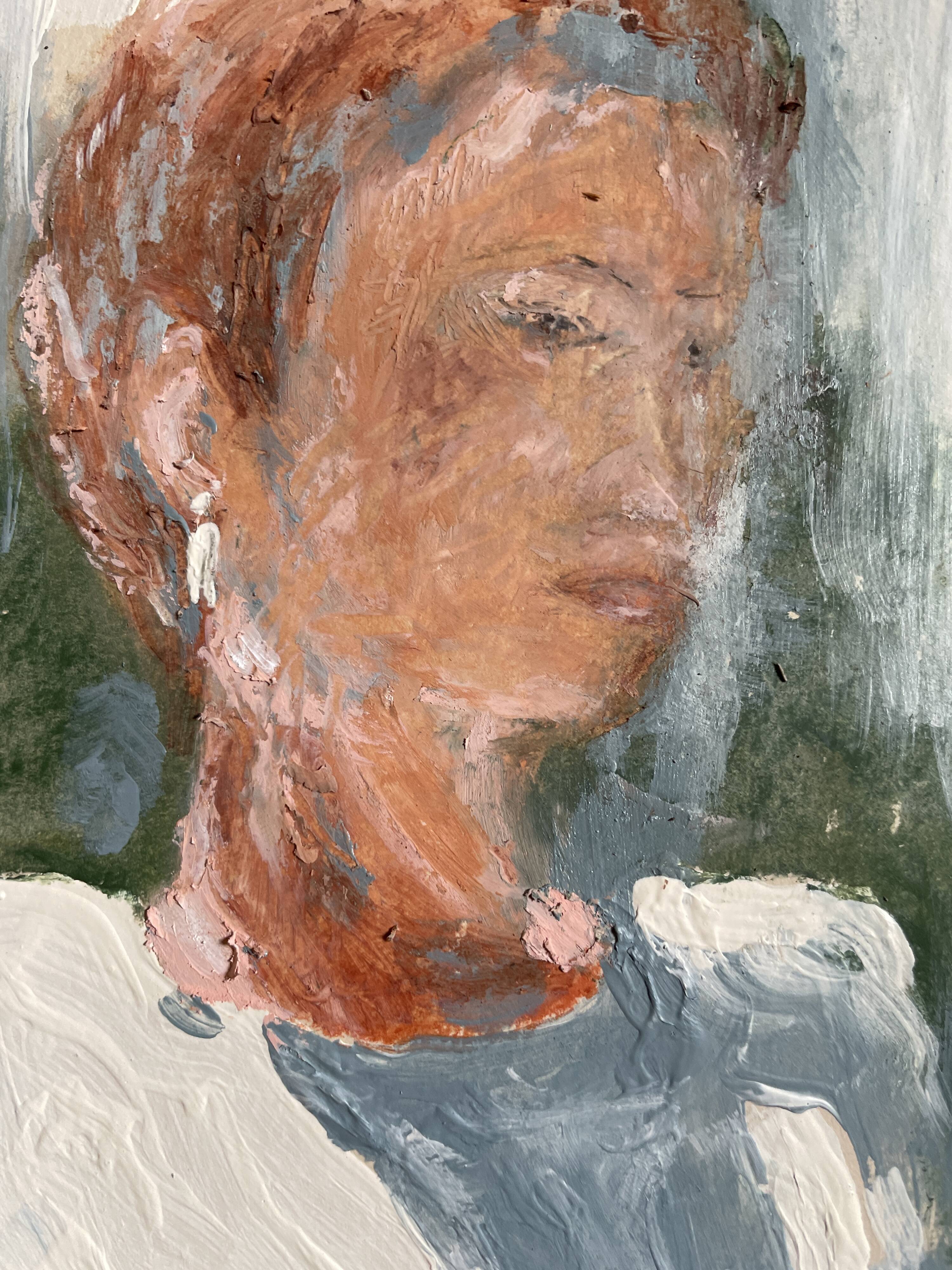 Painting signed pastel female portrait “light in the garden”