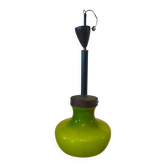 Lustre année 60. Opaline vers anis, intérieur blanc, tige laiton