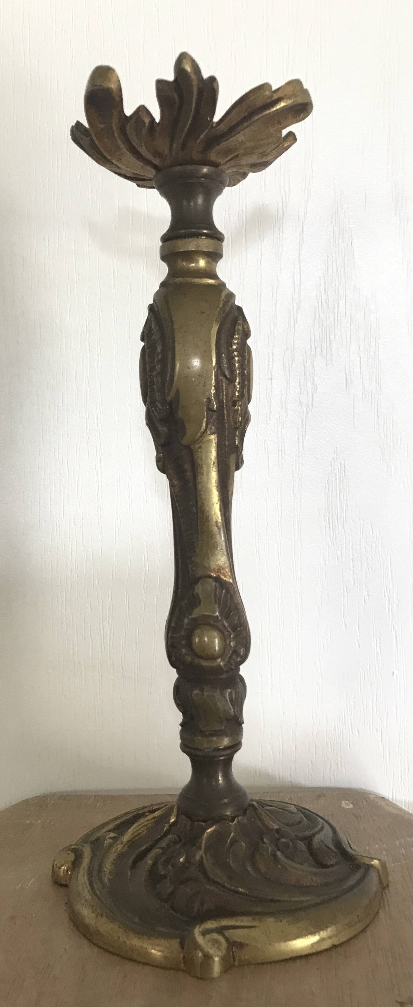 Old gilded bronze lamp base with Louis XV style rocaille decoration