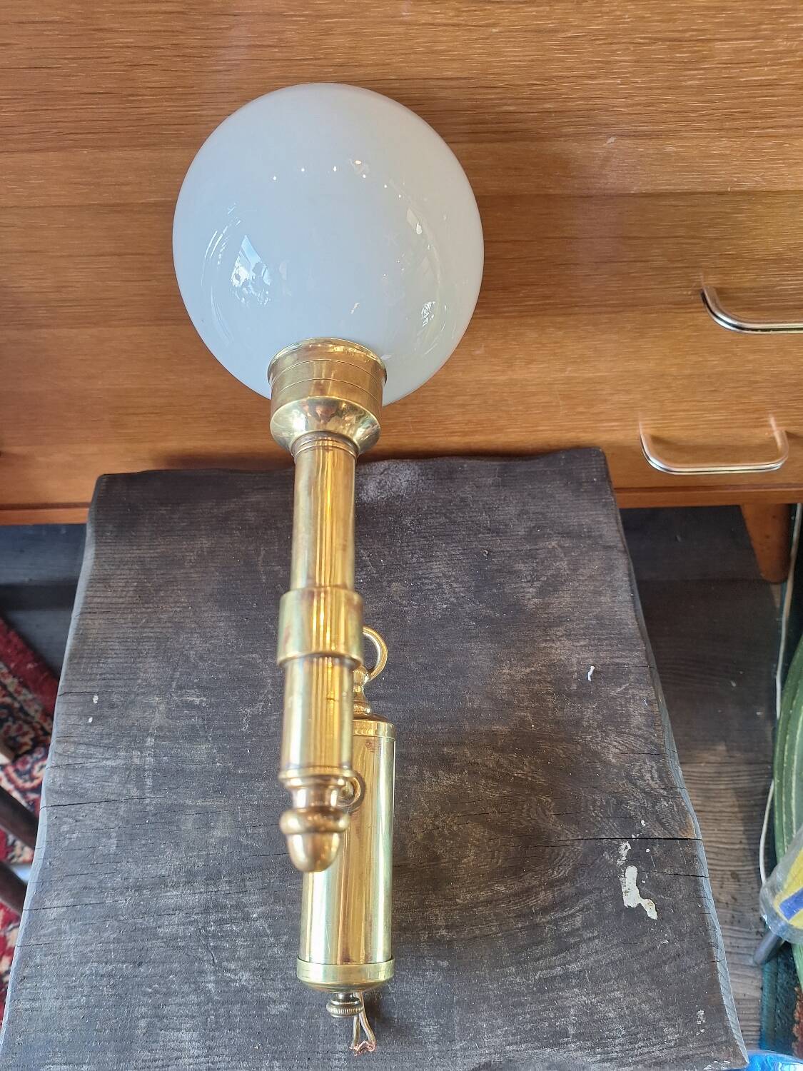 White opaline brass corner wall light