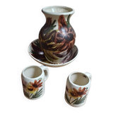 Vintage floral stoneware pitcher vase saucer and mug set