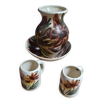 Ensemble pichet vase soucoupe et mug en gré floral vintage