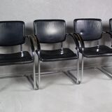 Set of 4 vintage tubular steel lounge chair
