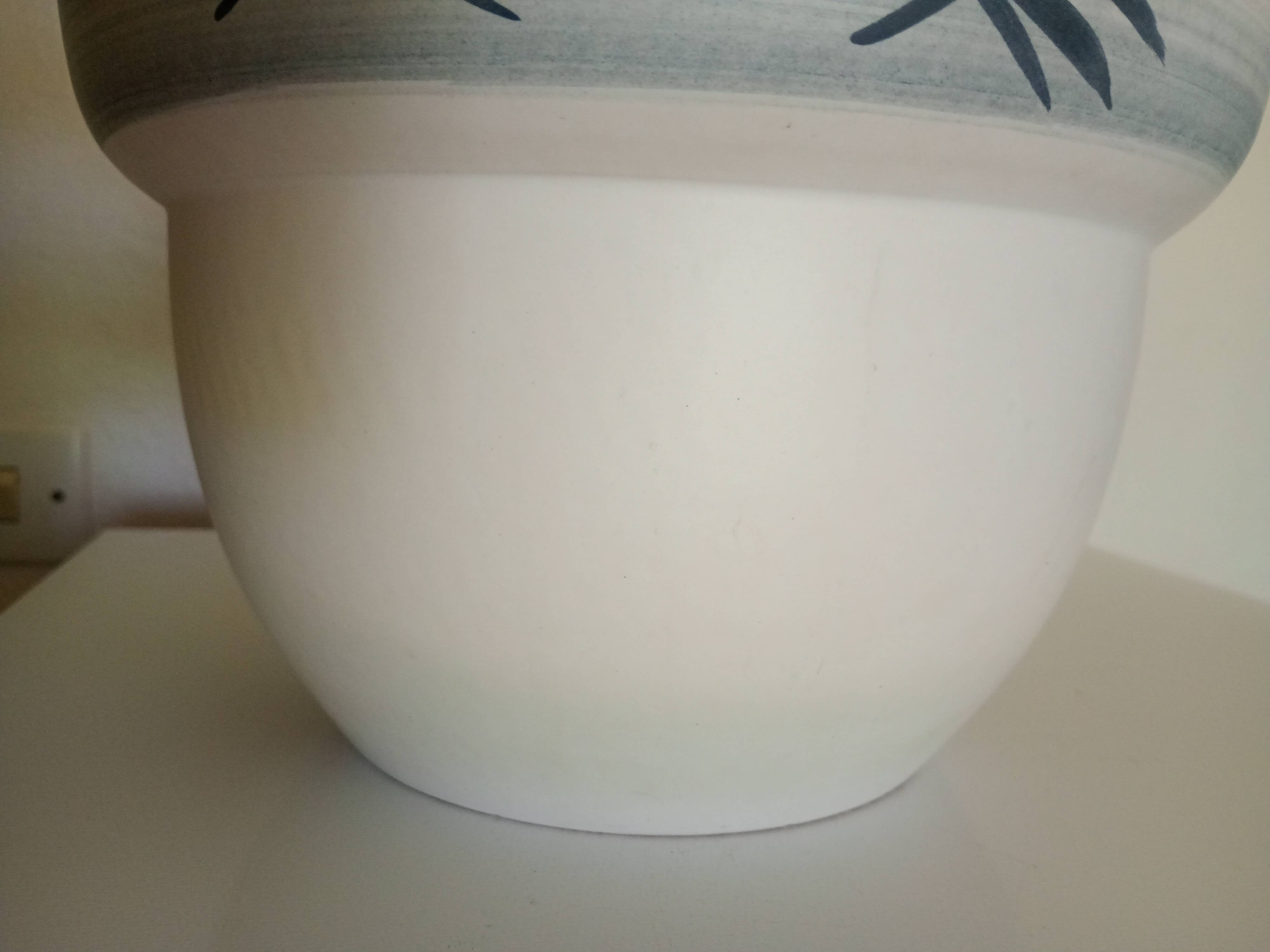 Paul MILLET in Sèvres - White & grey-blue vase - Black painted foliage