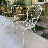 Pair of metal garden armchairs, 19th century