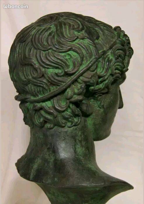 large bust of Greco-Roman Apollo, plaster with antique bronze patina