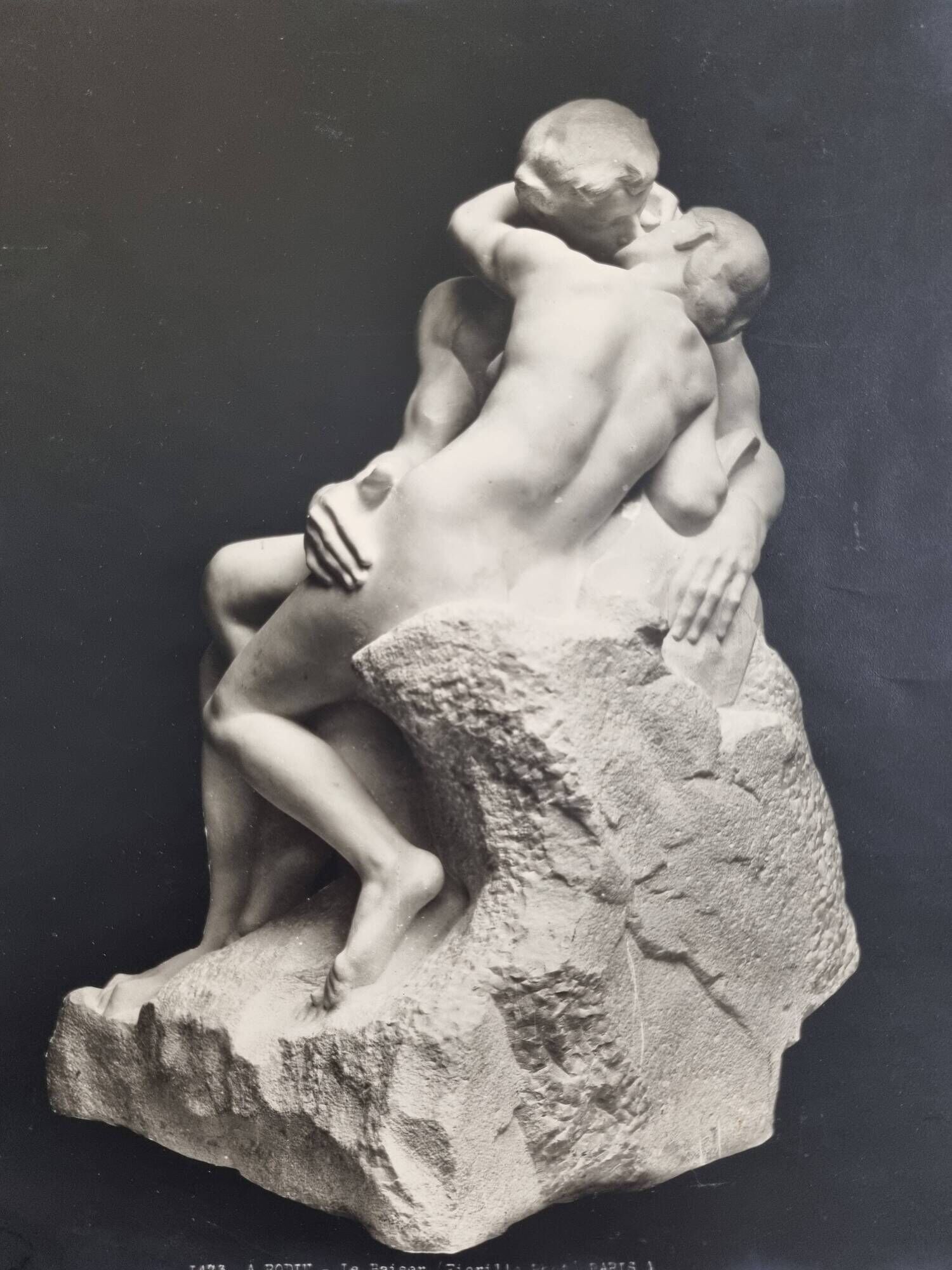 Old photograph by Eugène Fiorillo after Auguste Rodin, the kiss, silver print