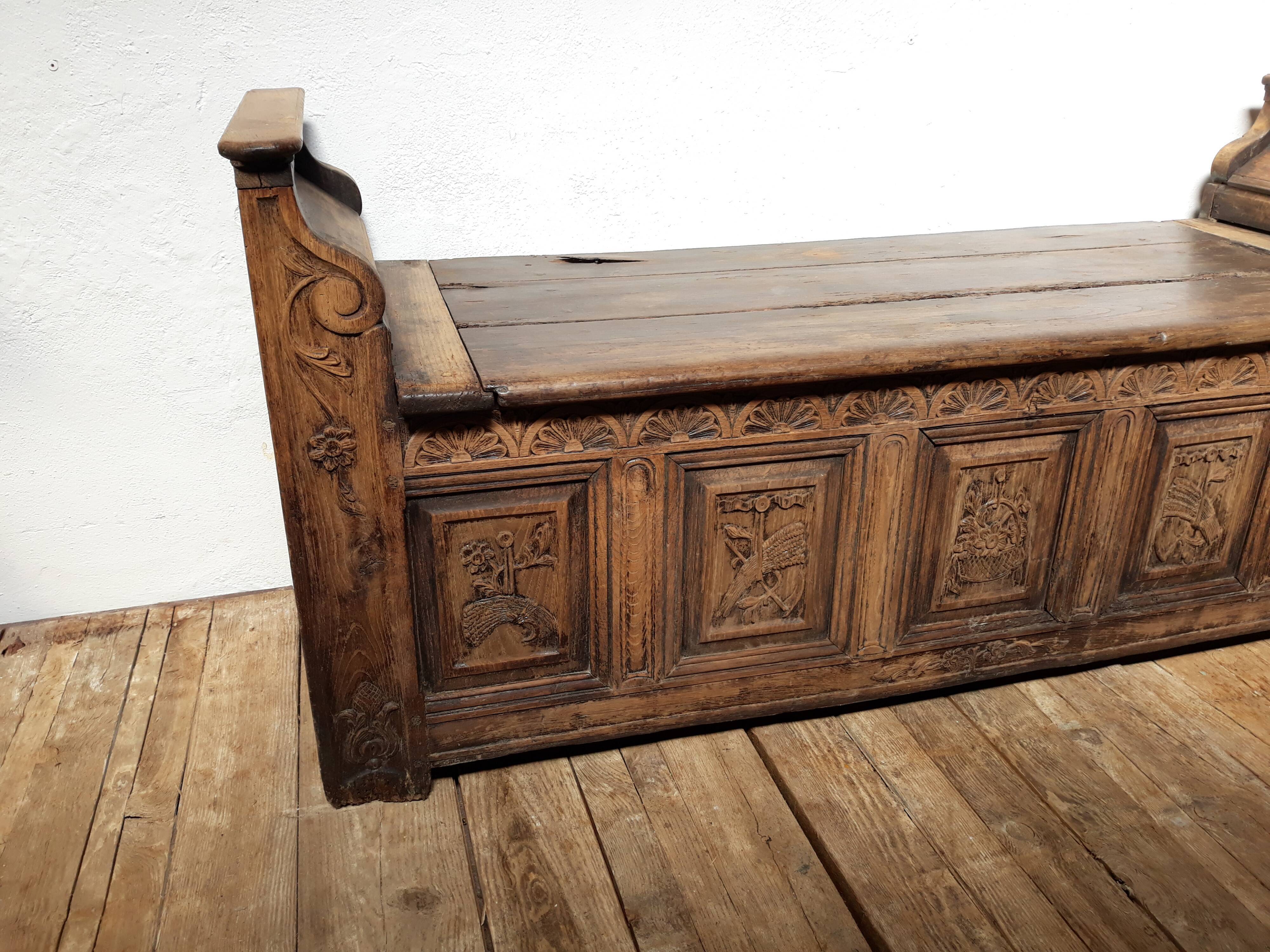 Church bench wooden chest 18th