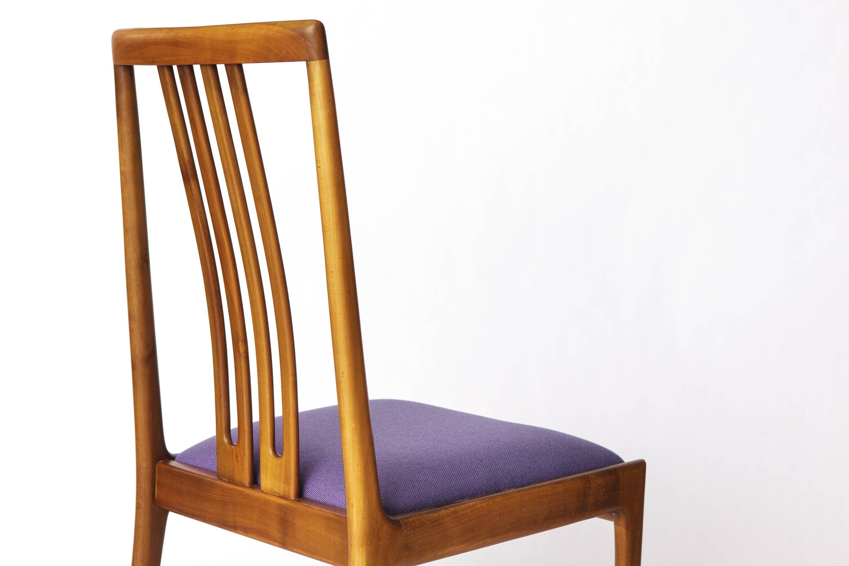 Set of 8 Vintage Chairs by Lübke – 1960s-70s Beech Wood & Violet Textile
