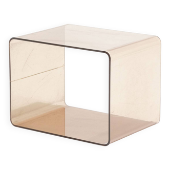 TABLE D'APPOINT CUBE EN PLEXIGLASS FUMÉ, MICHEL DUMAS, 1970s