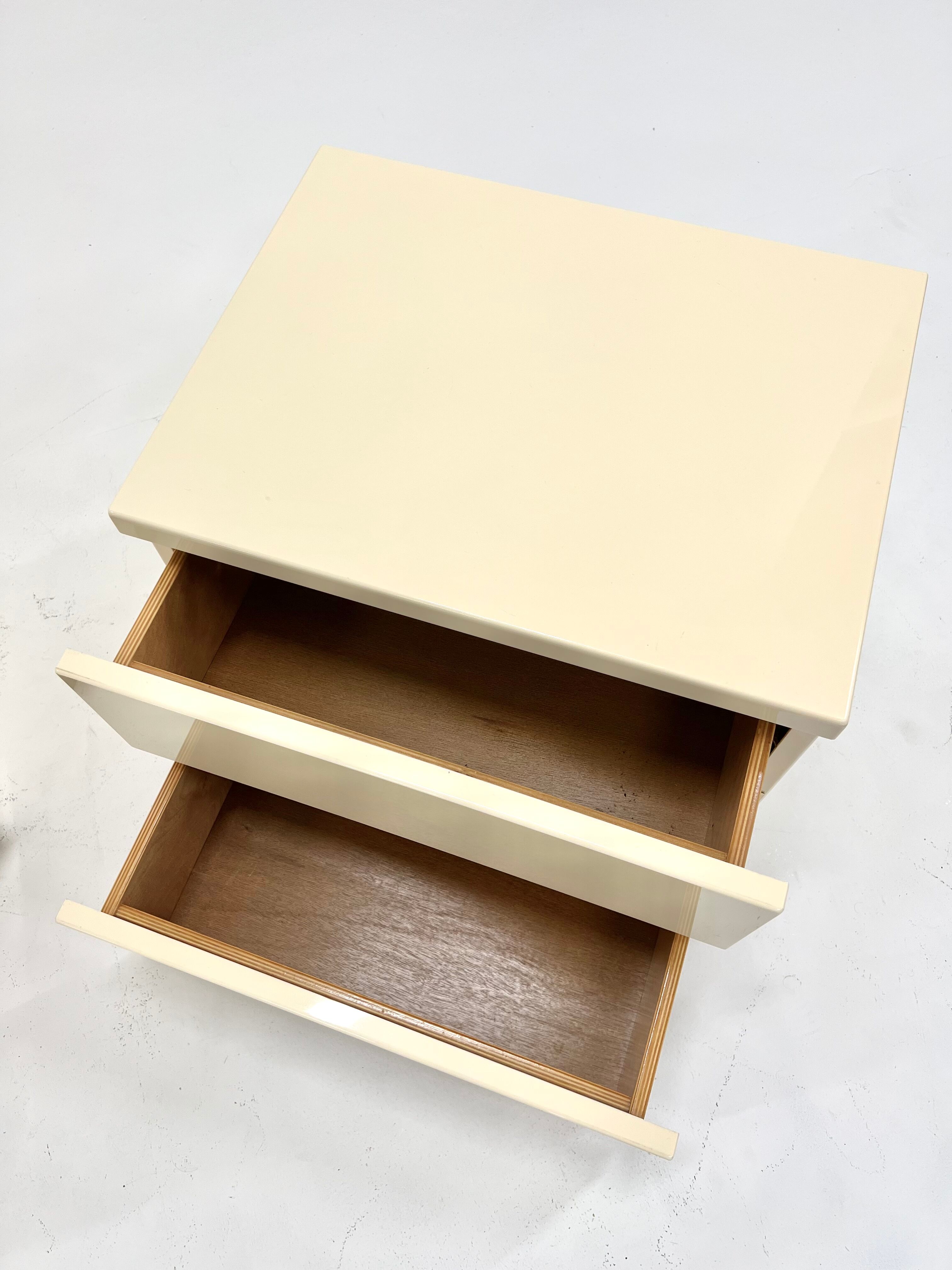 Pair of lacquer and brass bedside tables Éric Maville 1970