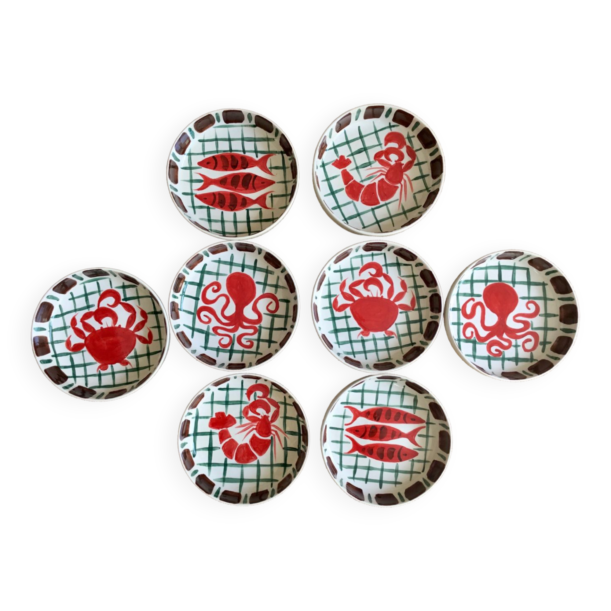 Lot de 8 assiettes creuses peintes à la main