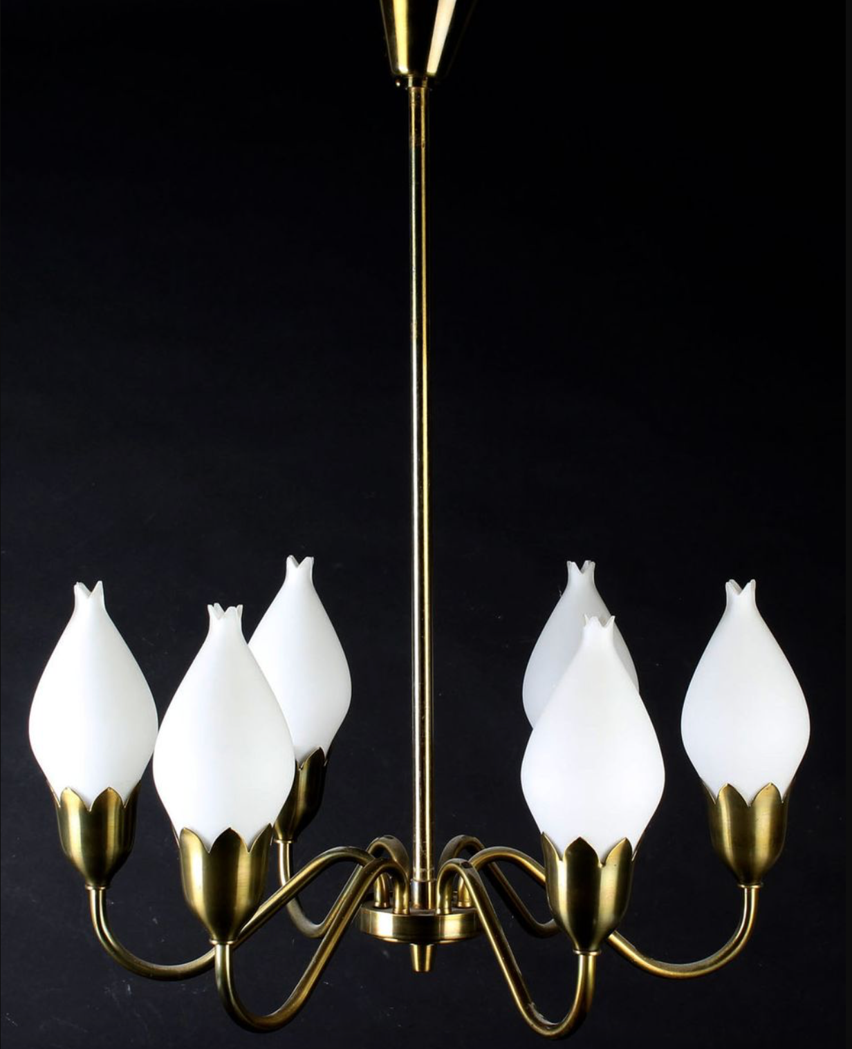 Danish Tulipan Brass Chandelier from Fog & Mørup, 1960s