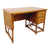 Vintage desk in rattan, woven rattan and wood, Maugrion style Roche-Bobois