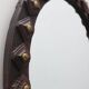 Spanish Brutalist Oval Mirror in Hand-Carved Wood with Brass Studs