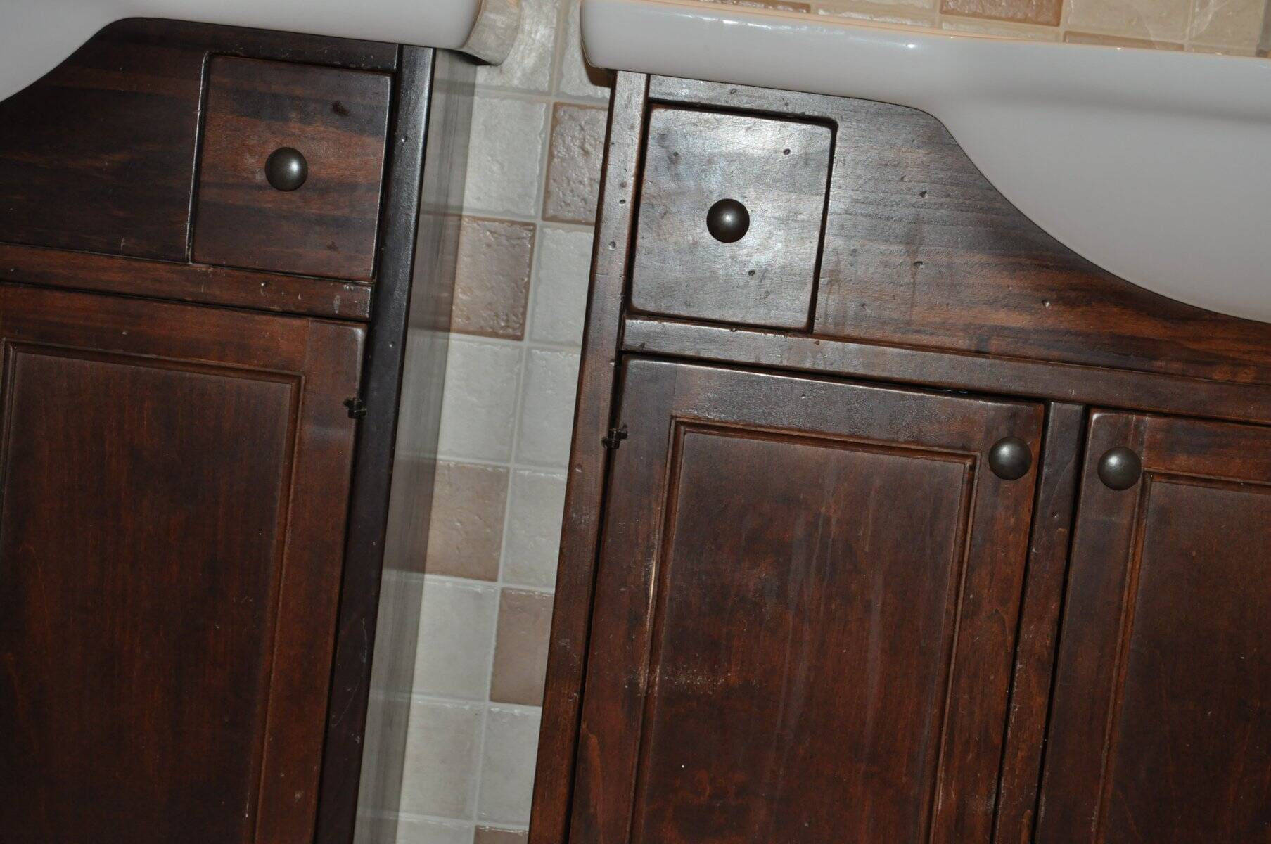 Vintage Poplar Wood Vanity Cabinet with Wash Basin, 1960s, Set of 2