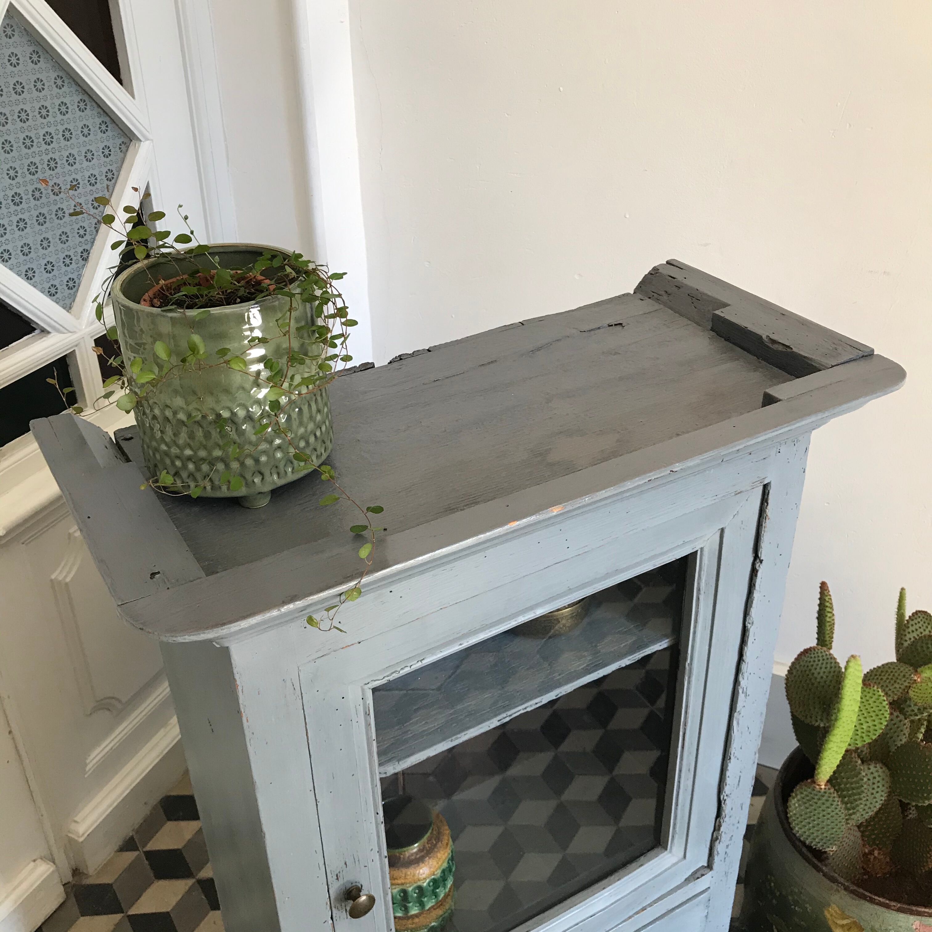 Old grey tinted wooden furniture