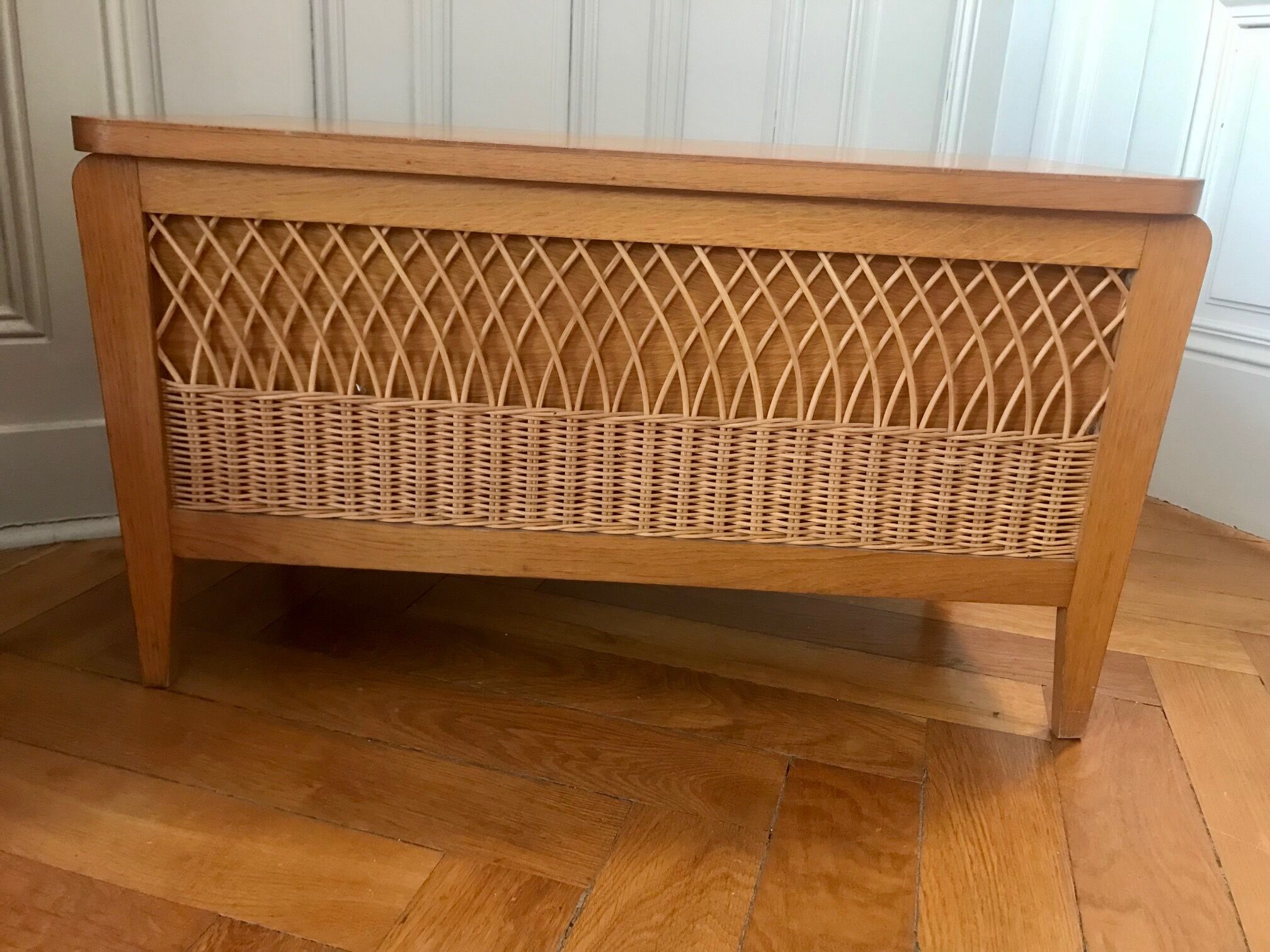 Wood and rattan toy chest
