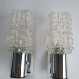 Pair of vintage chrome wall lights with square globes, Italian Targetti, 1970