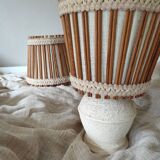 Scandinavian pendant lights in linen and wood from the 60s/70s.