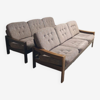 Canapé de salon trois places de style scandinave vintage, 1980, lot de 2