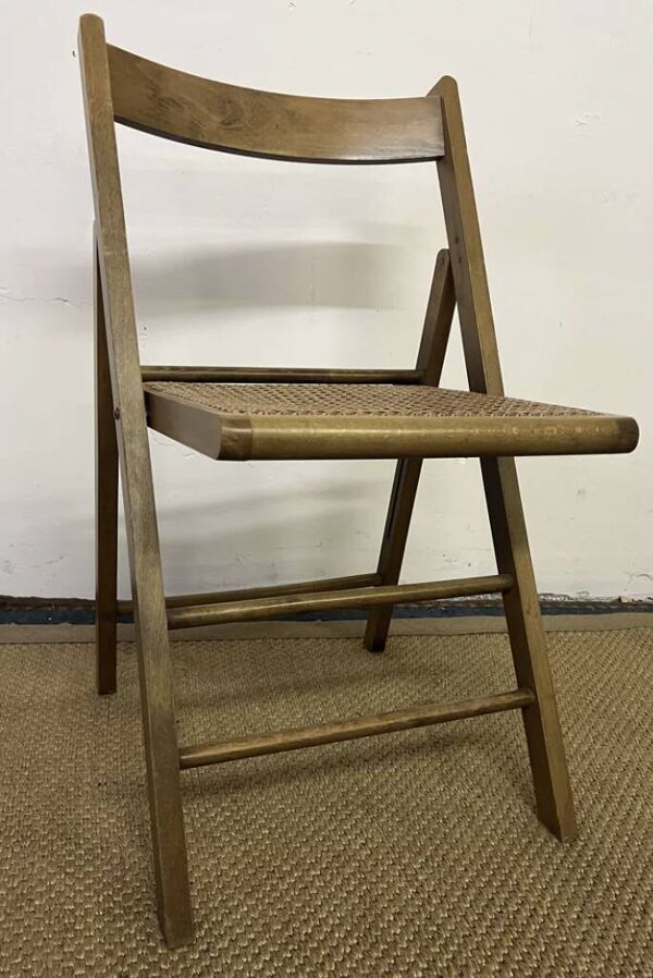 Chaise pliante en bois et cannage vintage