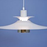 Danish hanging lamp in white with brass accent, 1980s