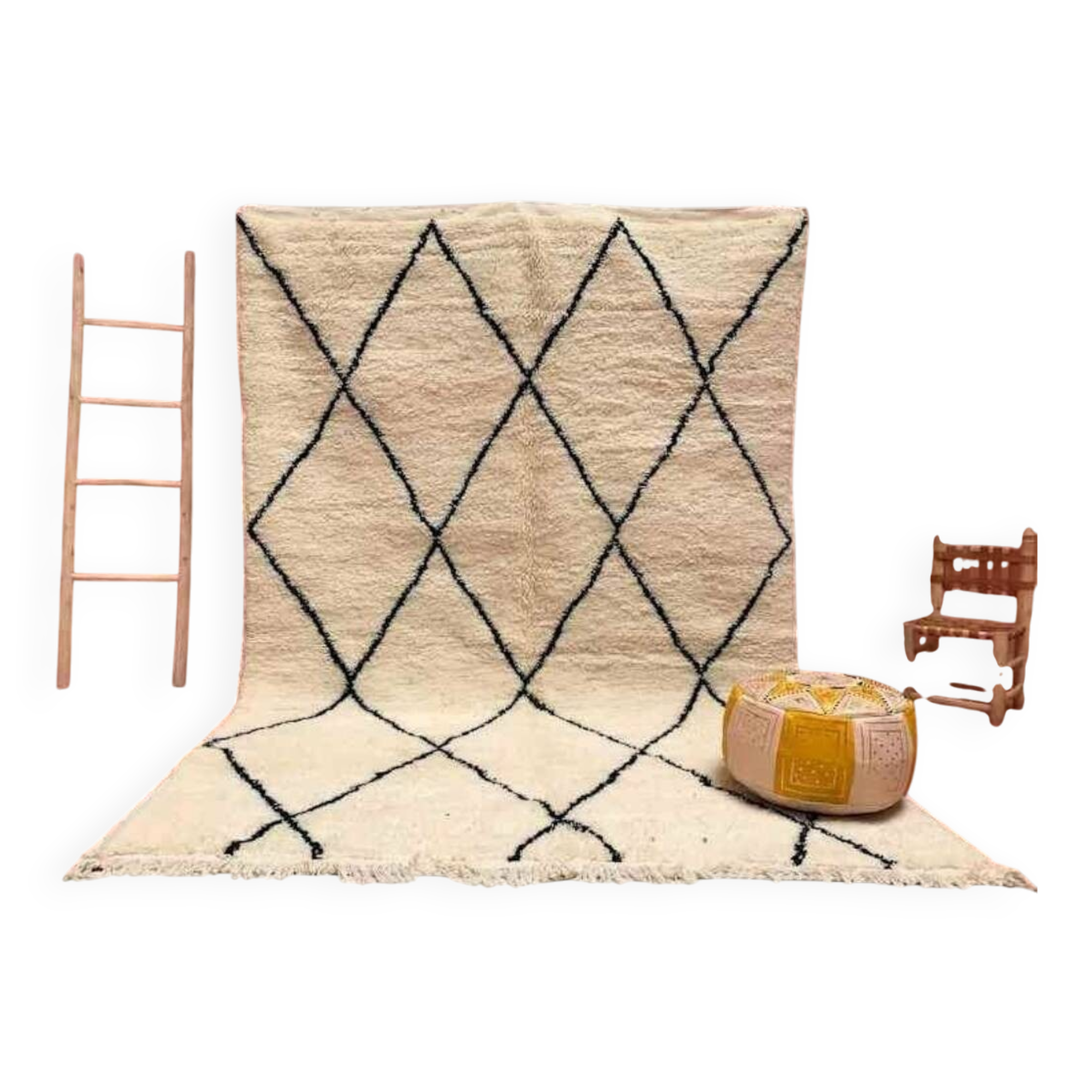 Thick white Berber carpet made of wool, BENI OUARAIN