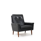 Mid Century Danish black Leather Sofa Set